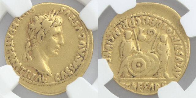 古代ローマ帝国 アウレウス金貨 アウグストゥス帝／ガイウス&ルキウス