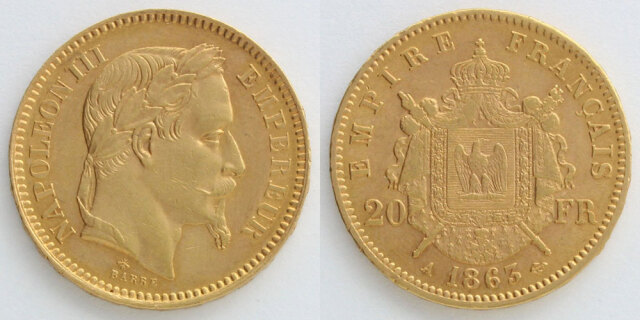 第二帝政フランス 1863 20フラン ナポレオン3世