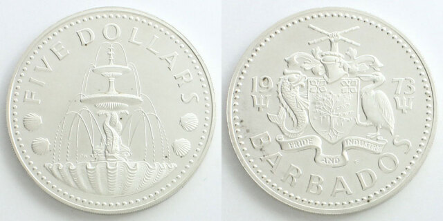 外国銀貨　バルバドス　5ドル銀貨 バルバドス 1973 5ドル銀貨 海洋噴水