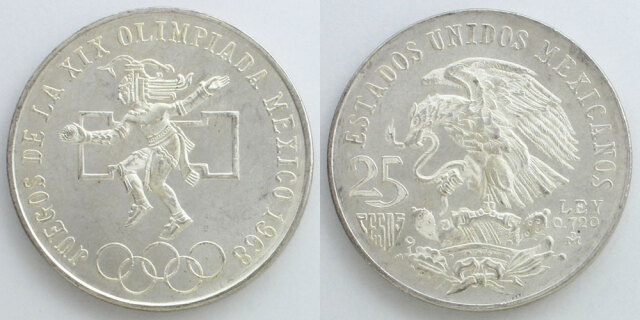 メキシコ 1968 25ペソ銀貨 アステカのインディオ