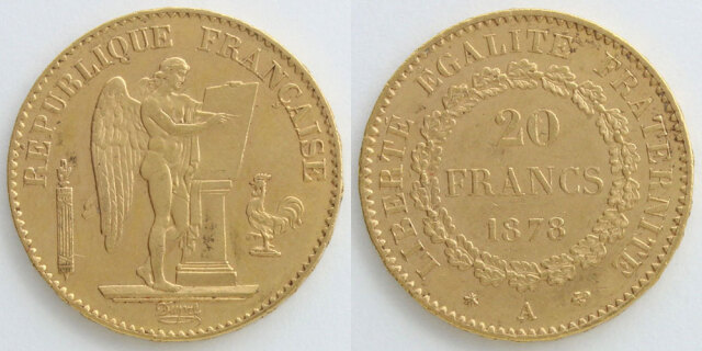 第三共和政フランス 1878 20フラン金貨 守護天使