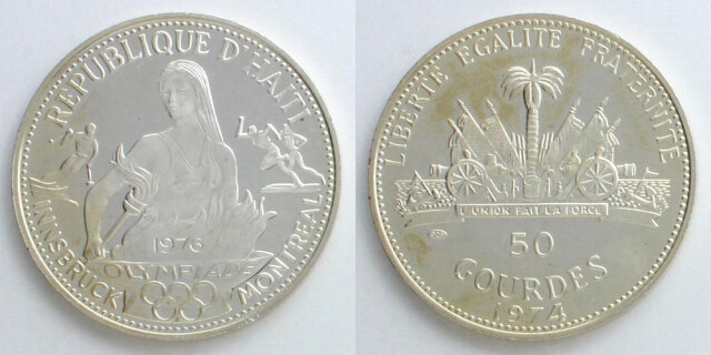 ハイチ 1974 50グールド銀貨 聖火の乙女