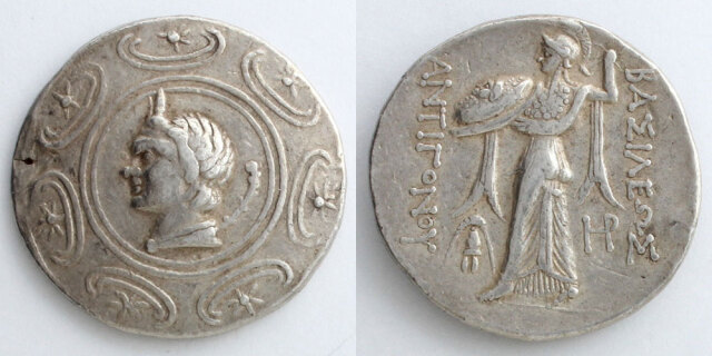アンティゴノス朝マケドニア テトラドラクマ銀貨 牧神パン／アテナ女神