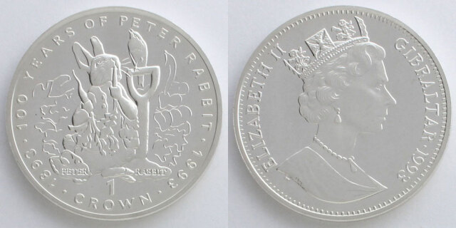 英領ジブラルタル 1993 1クラウン銀貨 ピーターラビット