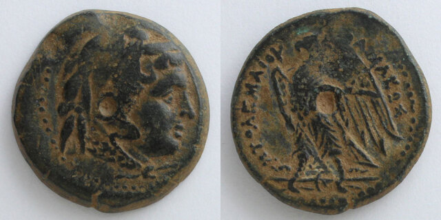 プトレマイオス朝エジプト オボル銅貨 アレキサンダー大王／大鷲