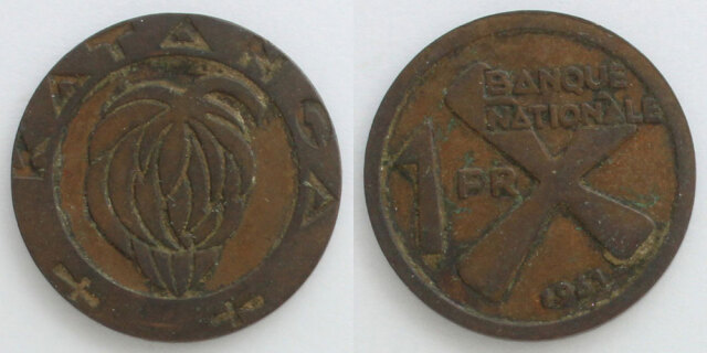 1961年のカタンガ国1フラン硬貨