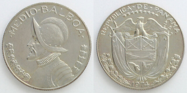 1974 パナマ共和国　プルーフ銀貨 パナマ 1974 1/2バルボア プルーフ白銅貨