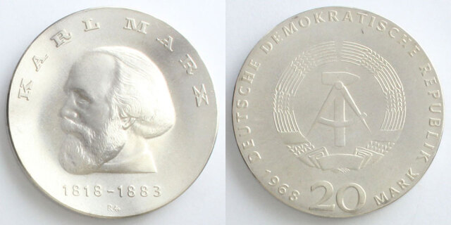 東ドイツ 1968 20マルク銀貨 カール・マルクス