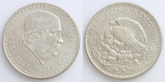 メキシコ 1947 1ペソ銀貨 ホセ・モレーロス