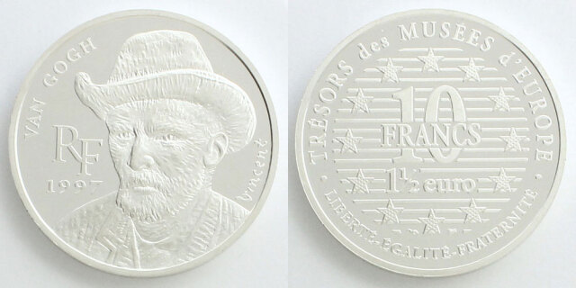 MONNAIE DE PARIS 1997年 10フラン 1.5ユーロ 銀貨 フランス 1997 10フラン銀貨 ゴッホ