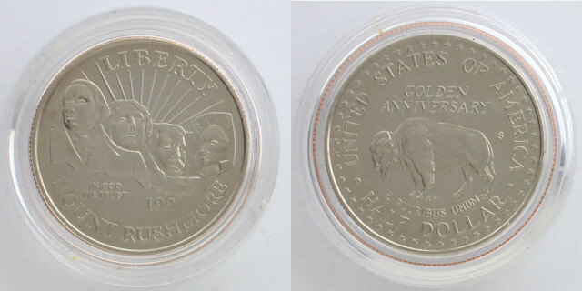 米国立記念碑ラシュモア山50周年記念 1991プルーフ 銀貨含む2枚セット s アメリカ合衆国 1991 1/2ドル ラシュモア山