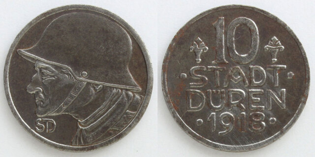 ドイツ デューレン市 1918 10ペニヒ鉄貨 兵士