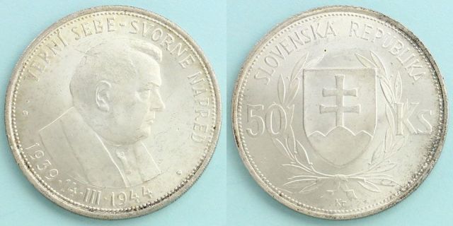 スロヴァキア 1944 50コルン銀貨 ヨゼフ・ティソー