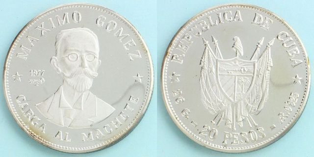 キューバ 1977 20ペソ銀貨 マキシモ・ゴメス