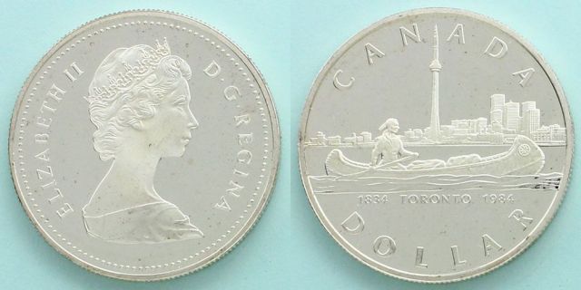 カナダ 1984 1ドル プルーフ銀貨 トロント市150周年記念