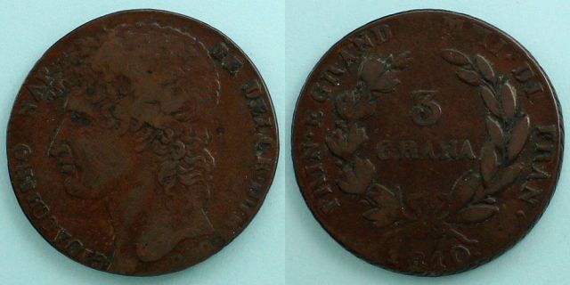 ナポリ王国 1810 3グラナ銅貨 ジョアシャン・ミュラ