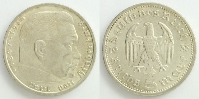 ドイツ 2019年 銀貨 5マルク @5-37 悪く 