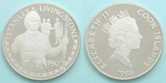 クック諸島 1988 50ドル銀貨 スタンリー＆リヴィングストン