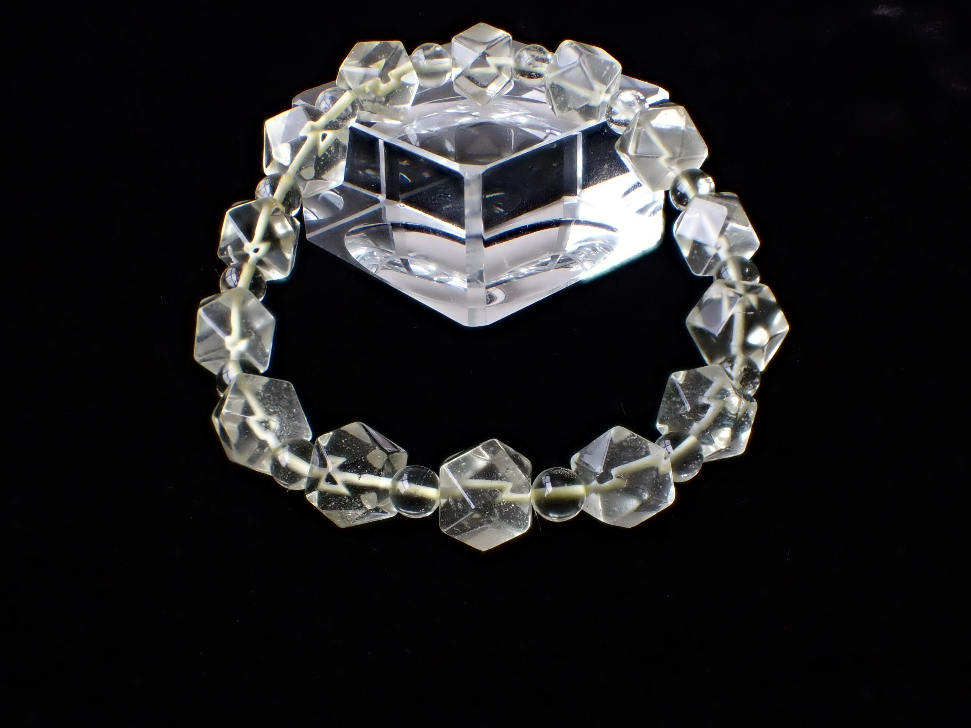 RI0231　リビアングラス　スターカット＆ラウンドビーズ　ブレスレット　☆宝石鑑別書付き☆