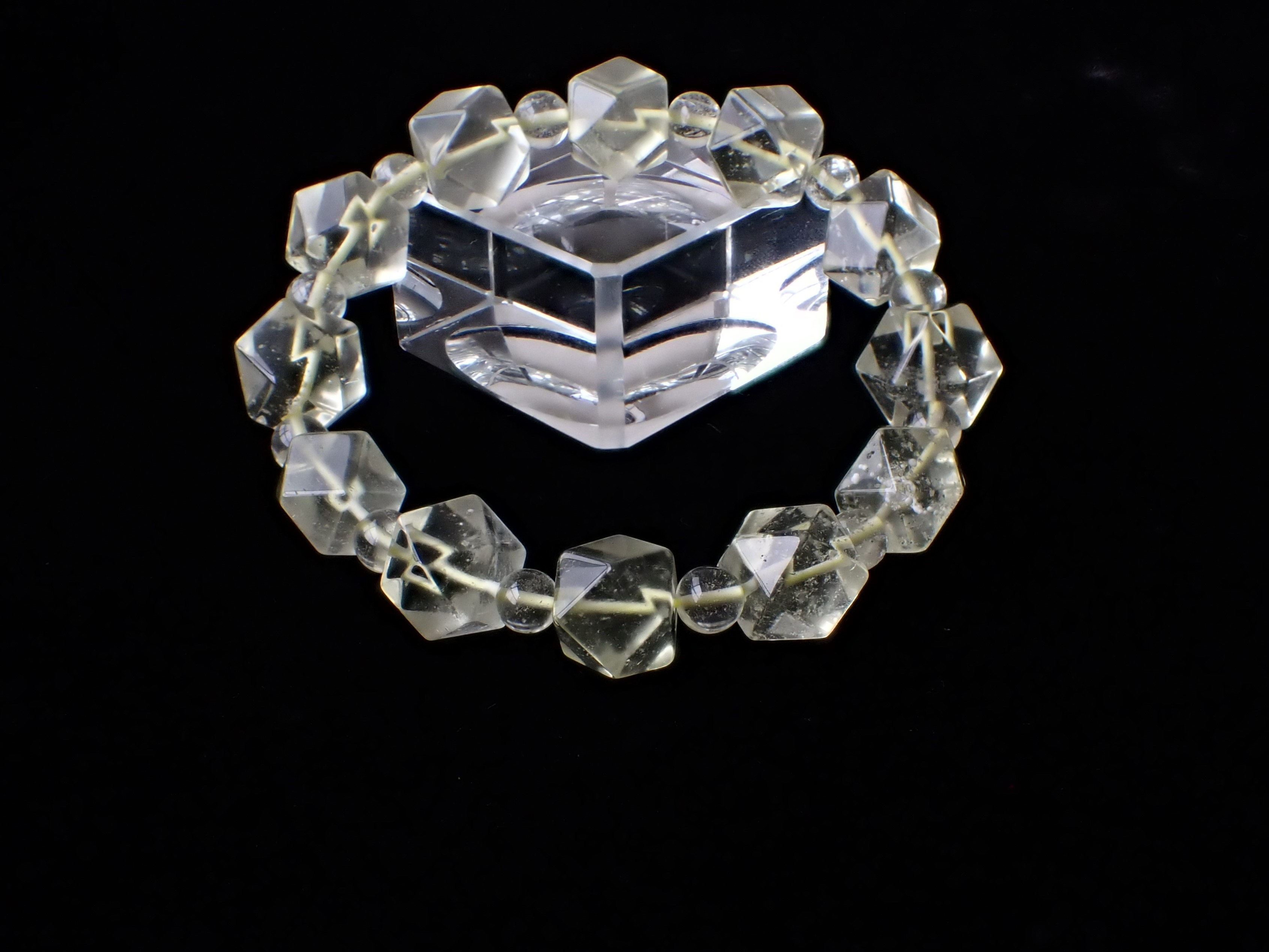 RI0235　リビアングラス　スターカット＆ラウンドビーズ　ブレスレット　☆宝石鑑別書付き☆