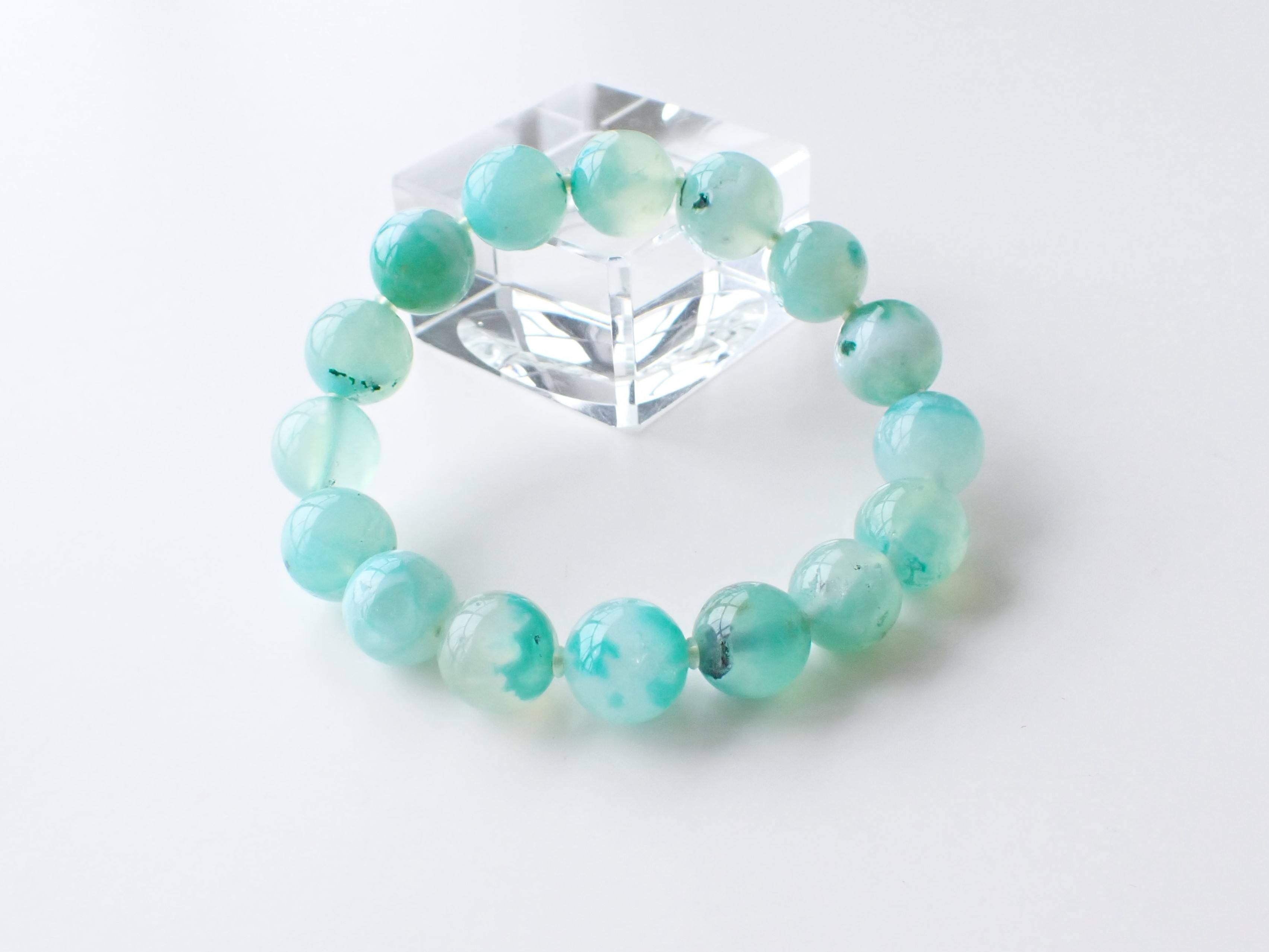 GD0075　【プレミアム】　ジェムシリカ（クリソコーラ・カルセドニー）　１１．５ｍｍ～１２．２ｍｍ　ブレスレット　☆宝石鑑別書付き☆