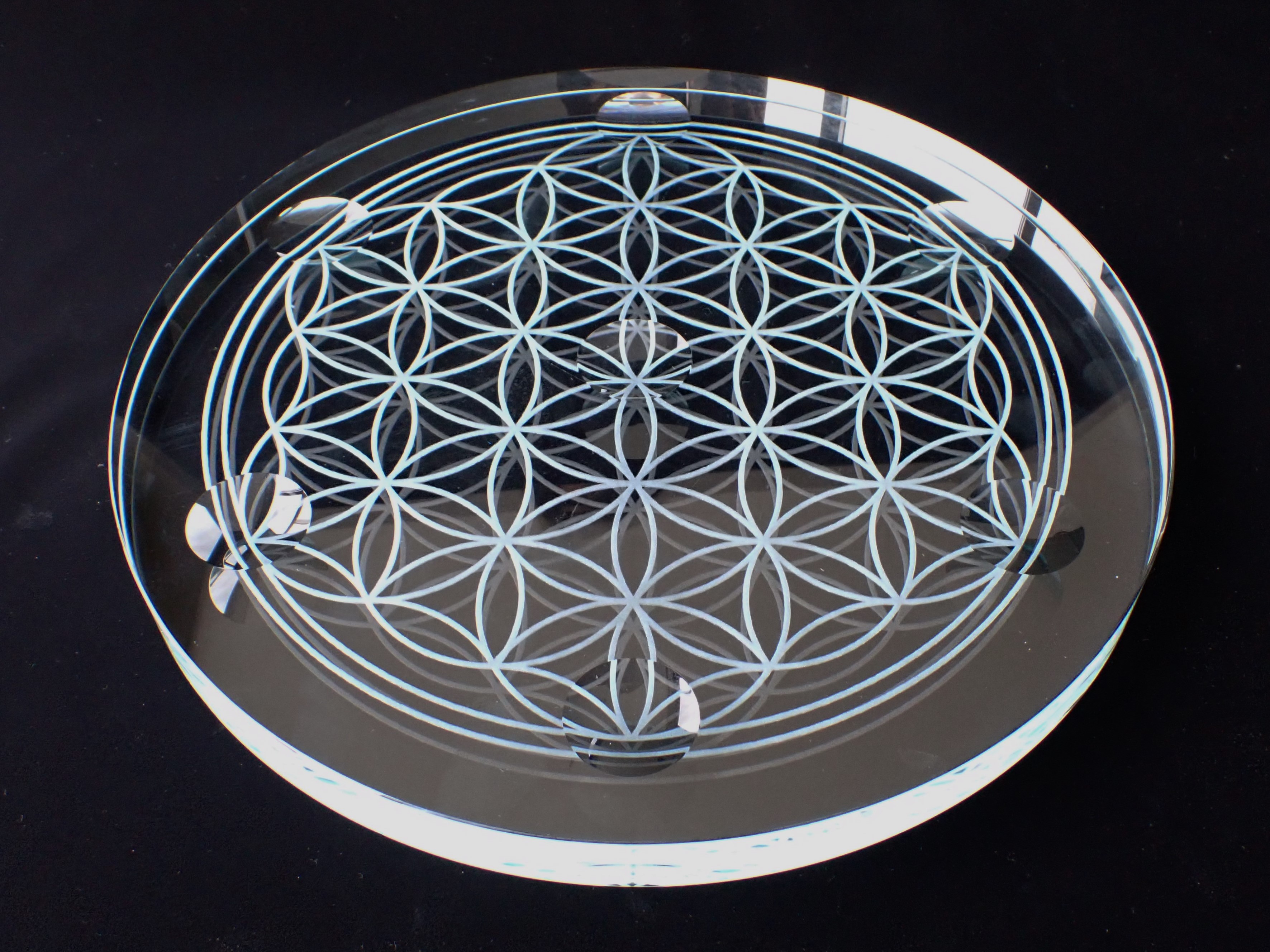 AB2894　【受注品】　フラワーオブライフ　七星陣（ガラス盤）　直径２５ｃｍ　☆各種セール・ポイント付与対象外☆