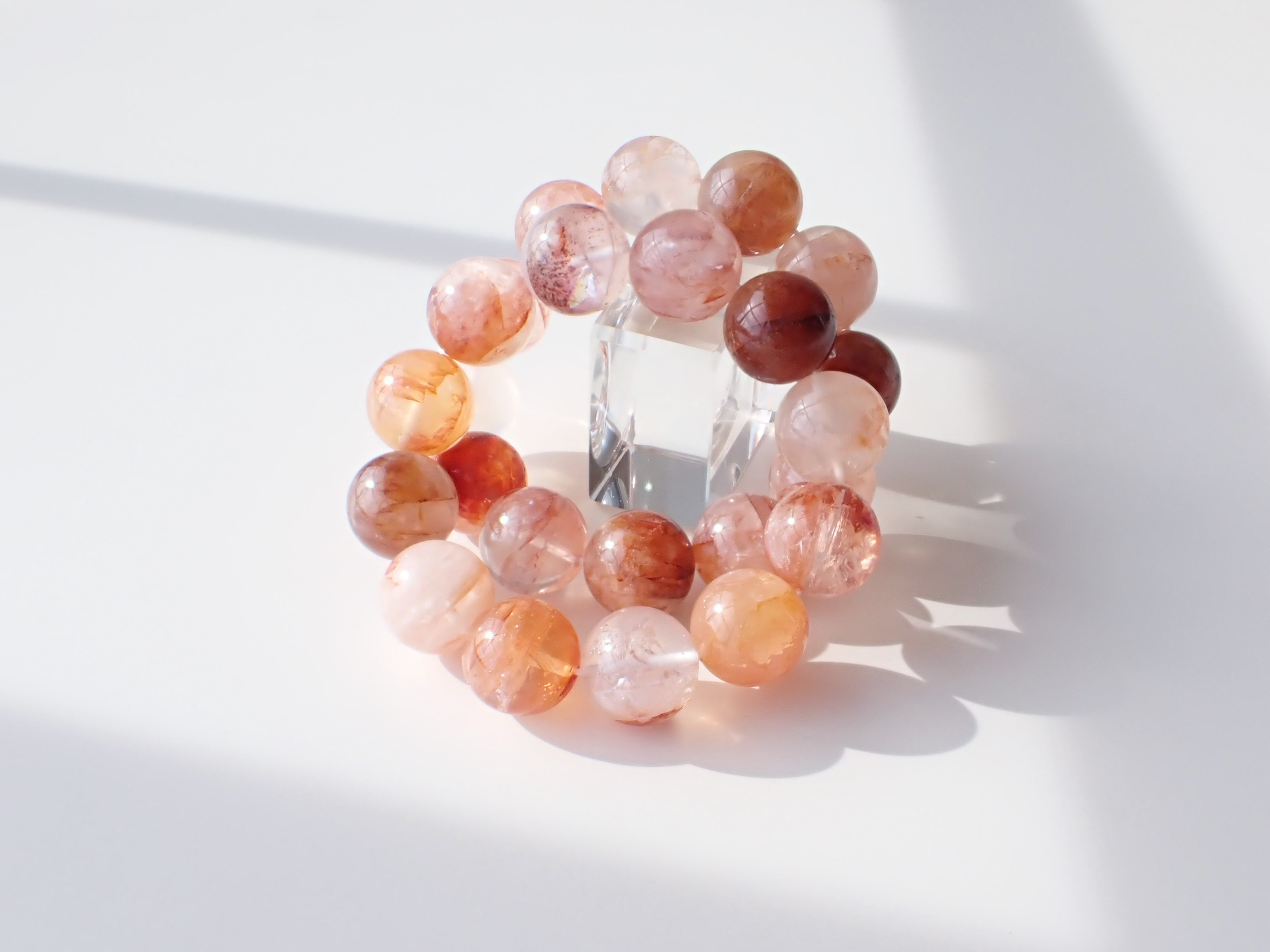 高品質 ヒマラヤ水晶 大玉 ブレスレット ヒマラヤピンククォーツ 高品質]マニカラン産ヒマラヤ水晶ブレスレット（約9.5mm玉