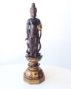 #タイガーアイ製 聖観音菩薩立像 ガラスケース 観世音菩薩　高さ約40cm TC0056 【プレミアム】 観音菩薩像／タイガーアイ 1498g