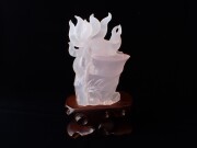 RM0123　九尾の狐／ローズクォーツ　６３７ｇ　☆木製台座／専用箱付き☆