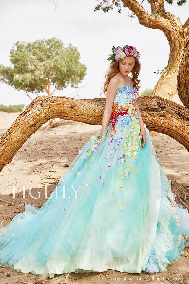 ウェディングドレス パーティー 華やか ブルー 花付き♪ skpdress78_3.jpg
