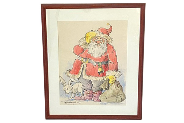 北欧ヴィンテージ　　　　　　　　　Santa claus 水彩ペインティング / Finland　　　　　　　