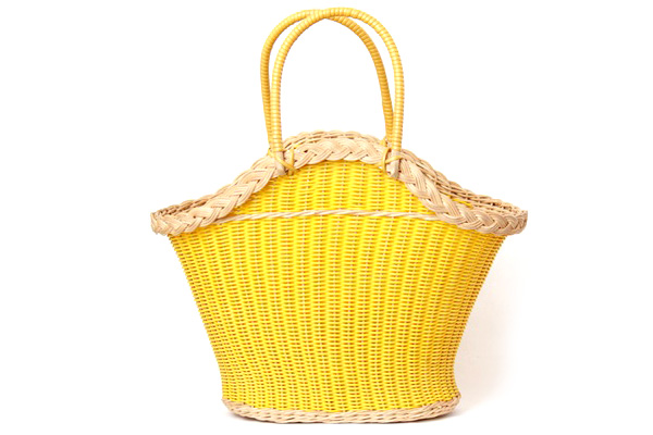 北欧ビンテージ 　　　     　　　籐とプラスチックのカゴ(イエロー）/ スウェーデン　　　