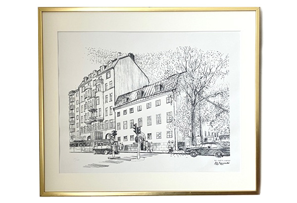 北欧ヴィンテージ　　　　　　　　　　Stockholmの街並み /リトグラフ デザイン +送料全国一律1,500円　　　　　　