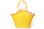 北欧ビンテージ 　　　     　　　籐とプラスチックのカゴ(イエロー）/ スウェーデン　　　