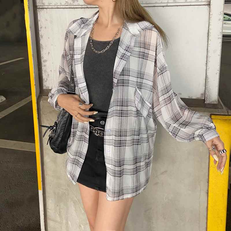 シアーチェック柄ビッグシャツ