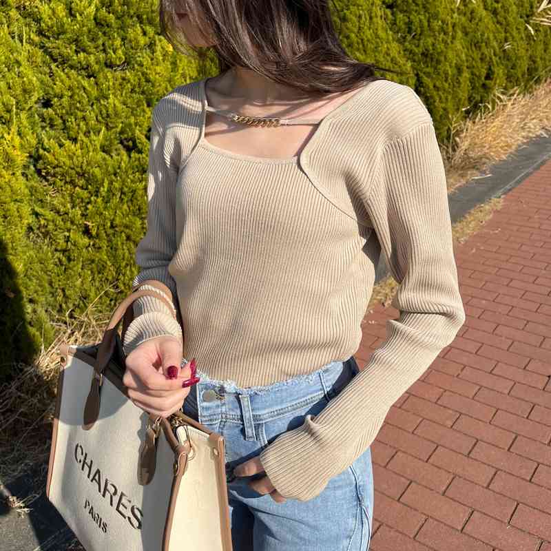 チェーンデザインニットトップス