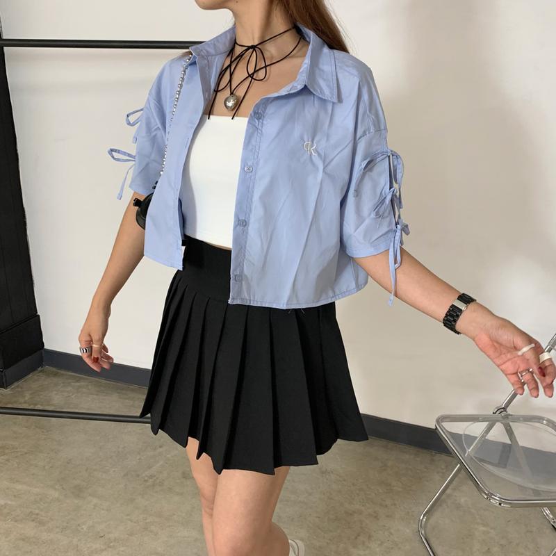 袖リボンショートシャツ