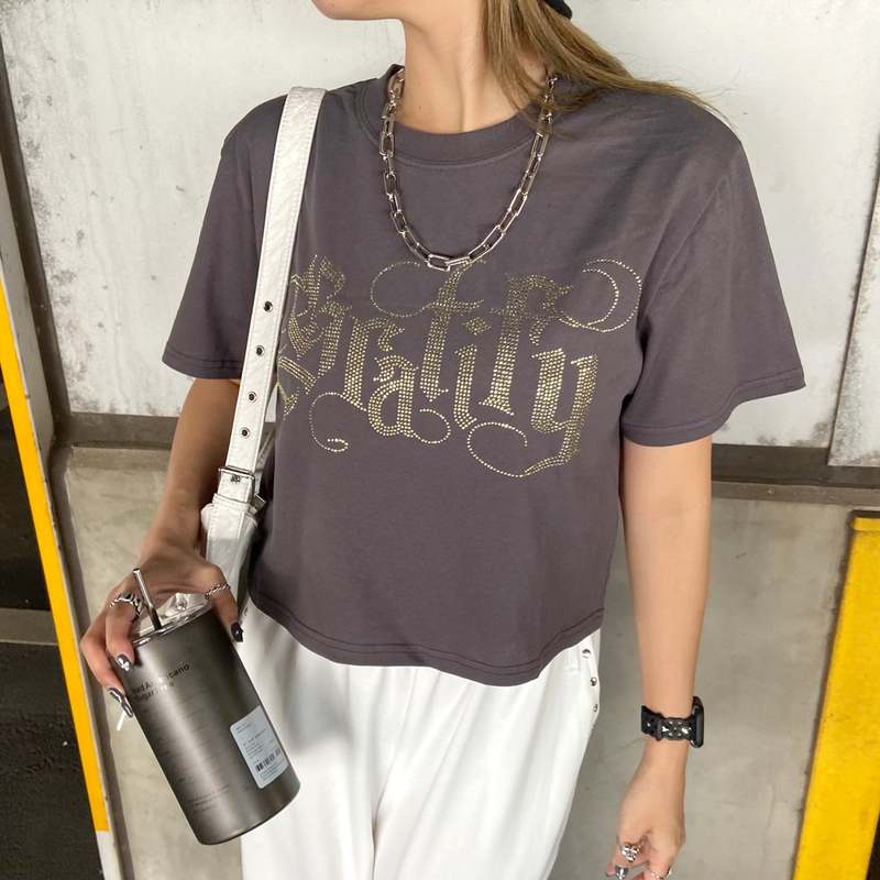 ラインストーンショートTシャツ