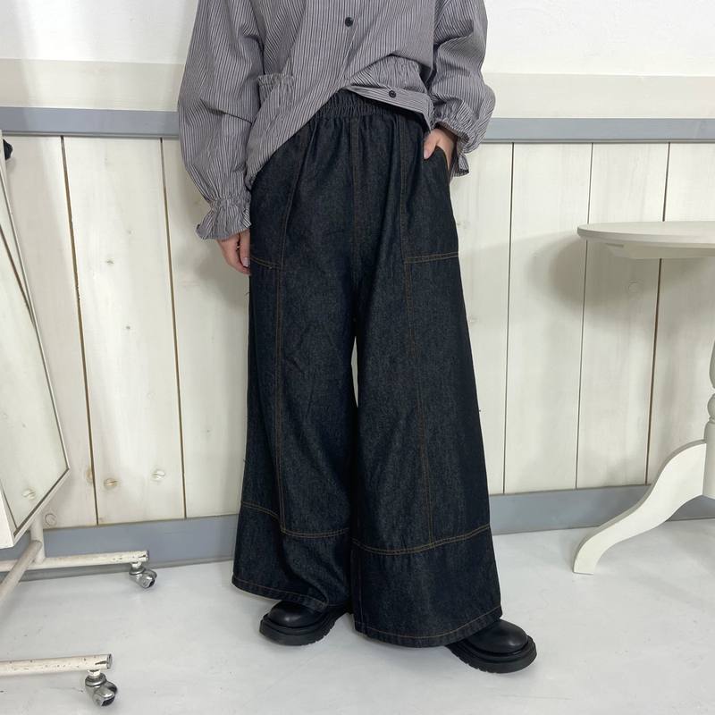 デニム切替ワイドパンツ