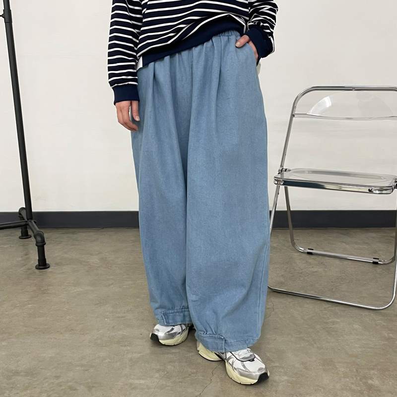 デニム裾ドロストイージーパンツ