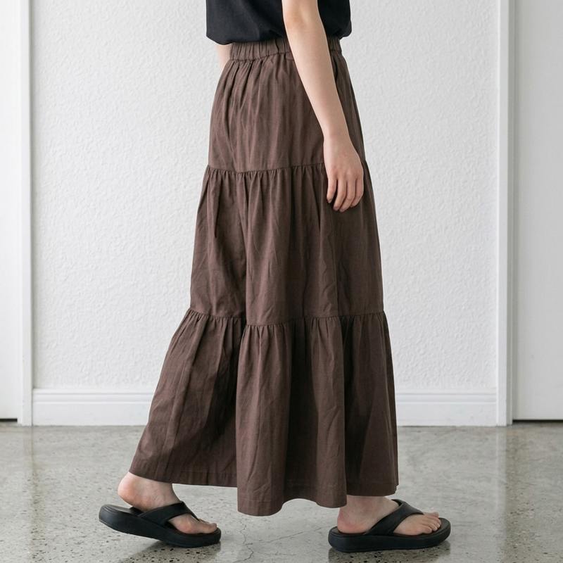 綿麻ティアードワイドパンツ