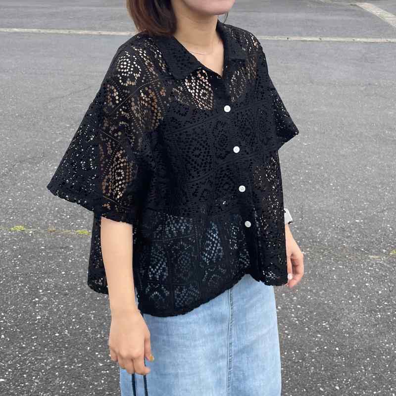 N°21 Tシャツ レース　襟付き　ビジュー N°21 ヌメロヴェントゥーノ Tシャツ レース衿 ビジュー ブラック