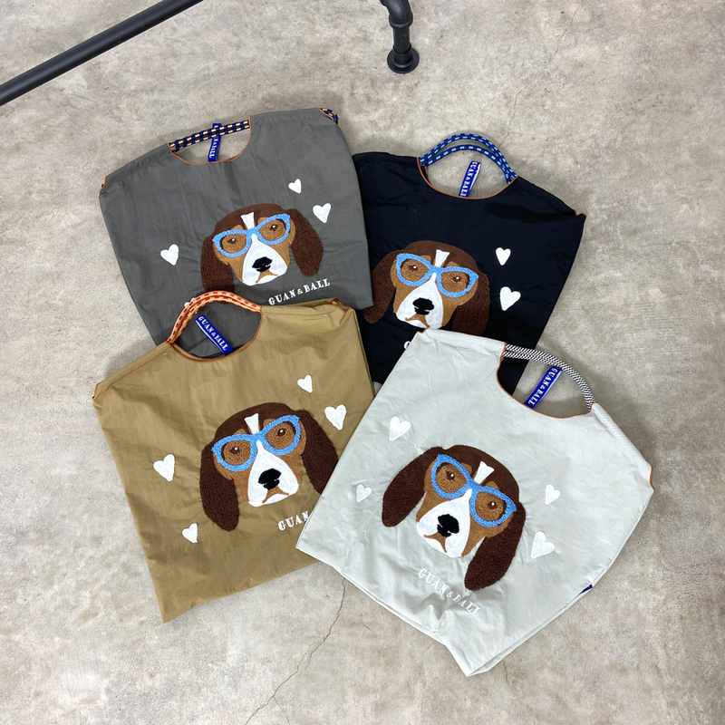 ドッグ刺繍コードハンドルトートバッグ