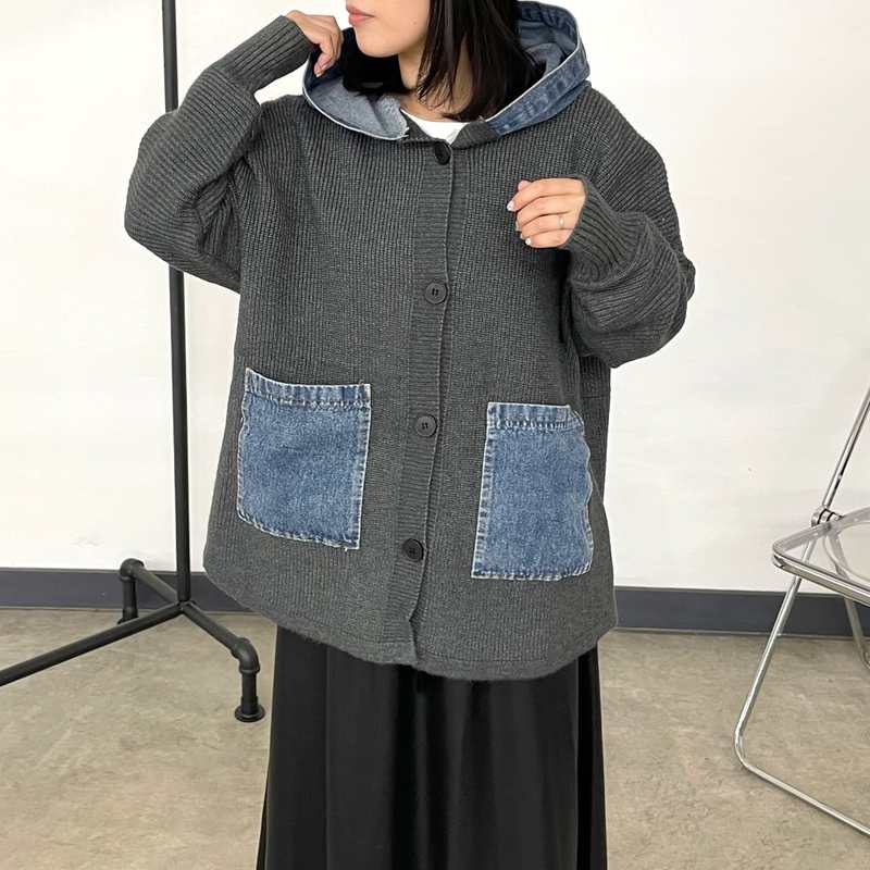 CRB デニム切替フードカーディガン|TiMTiMオンラインストア|レディース