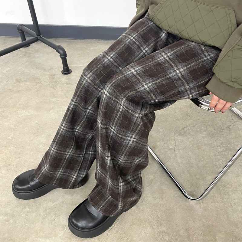 暖チェックワイドパンツ
