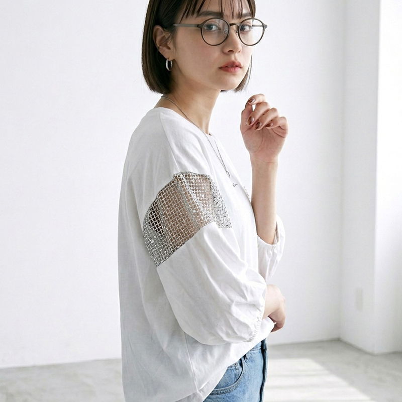 袖メッシュ切替プルオーバー