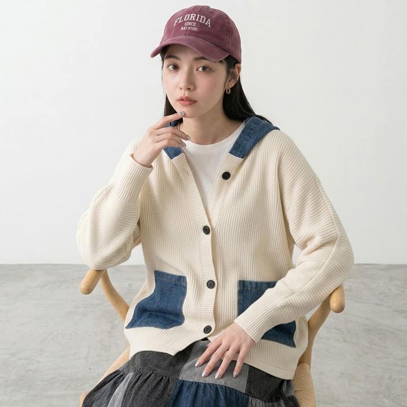 デニムポケットフードカーディガン