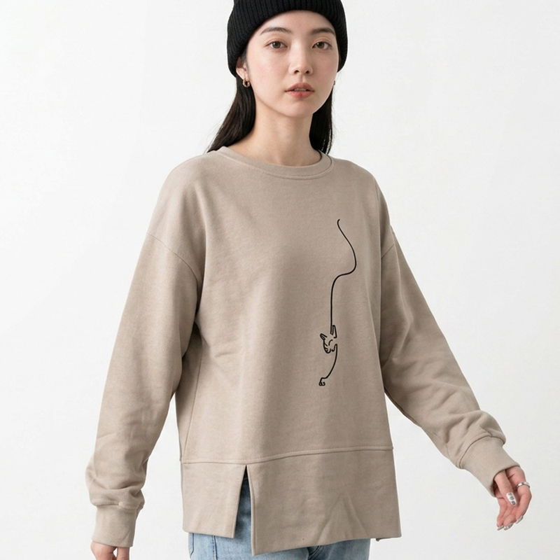 線ネコ刺繍プルオーバー