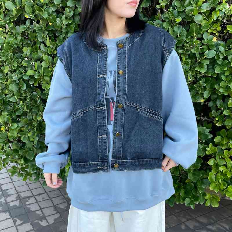 CRB ノーカラーデニムベスト|TiMTiMオンラインストア|レディース