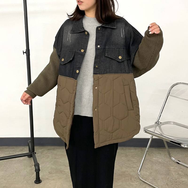 【美品】ダイアグラム ケーブルニット 切り替え デニムジャケット 異素材 txt8829x-3.jpg